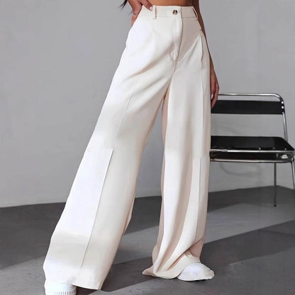 Women's Casual Straight Pants - High Waist Solid Color Trousers - Buy Center US