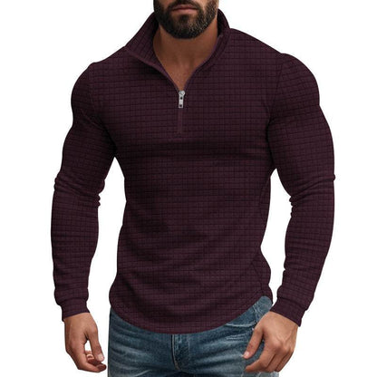American Retro Men's Long Sleeve Sweater - Plaid Half-Zipper Design - Buy Center US