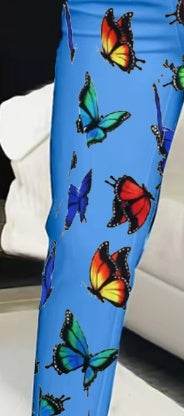 Ladies' Butterfly Printed High Waisted Pants - Casual Slim Fit Design - Buy Center US