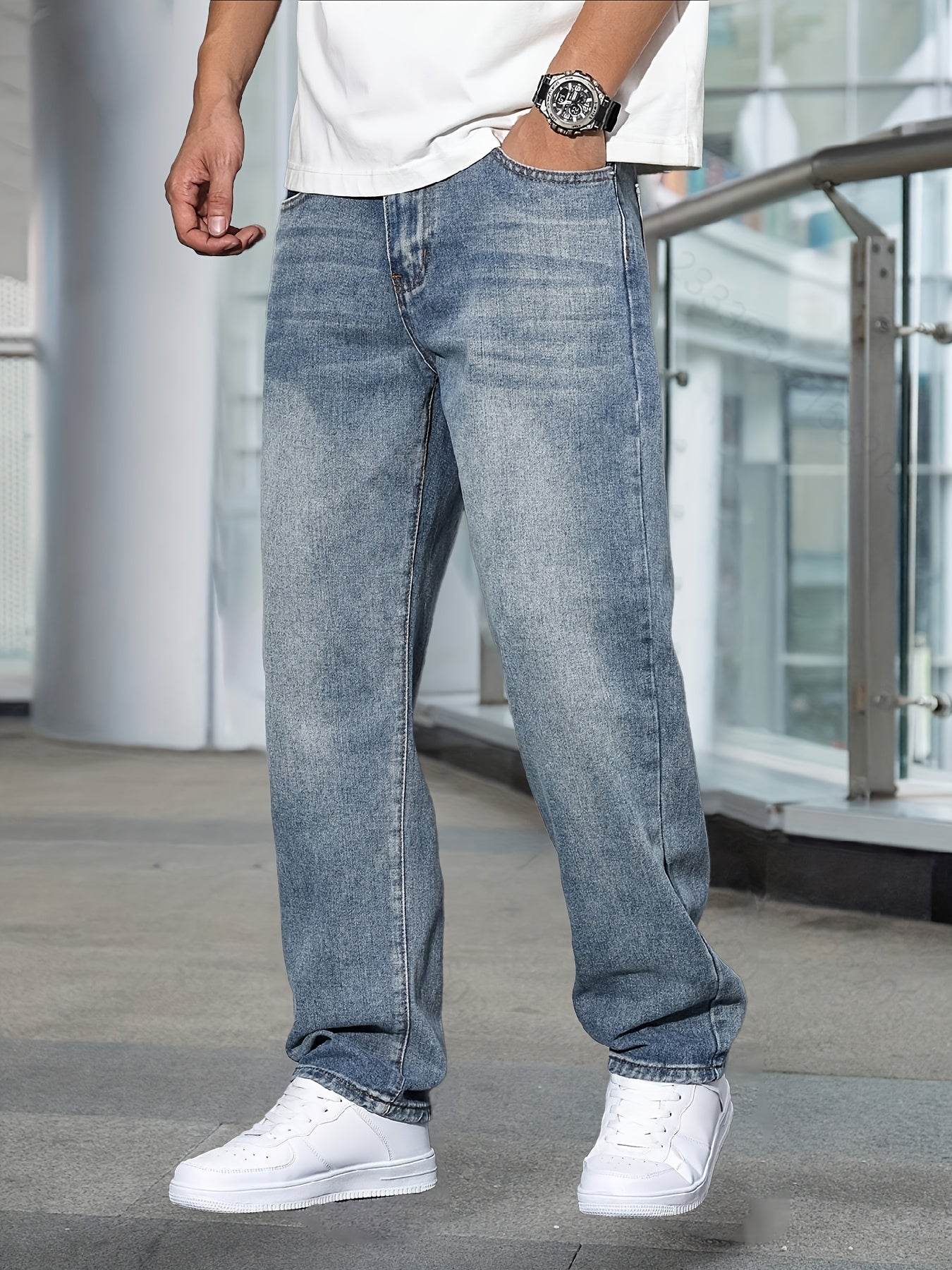 Men’s Light Blue Stretch Denim Jeans - All-Season Casual Regular Fit - Buy Center US