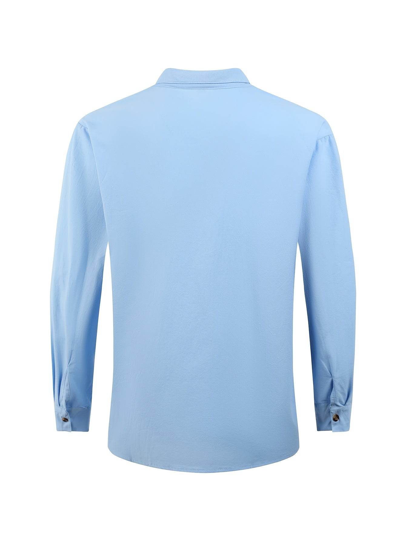 Men's Casual Cotton Linen V-Neck Shirt & Pants Set - Spring/Fall Fashion - Buy Center US