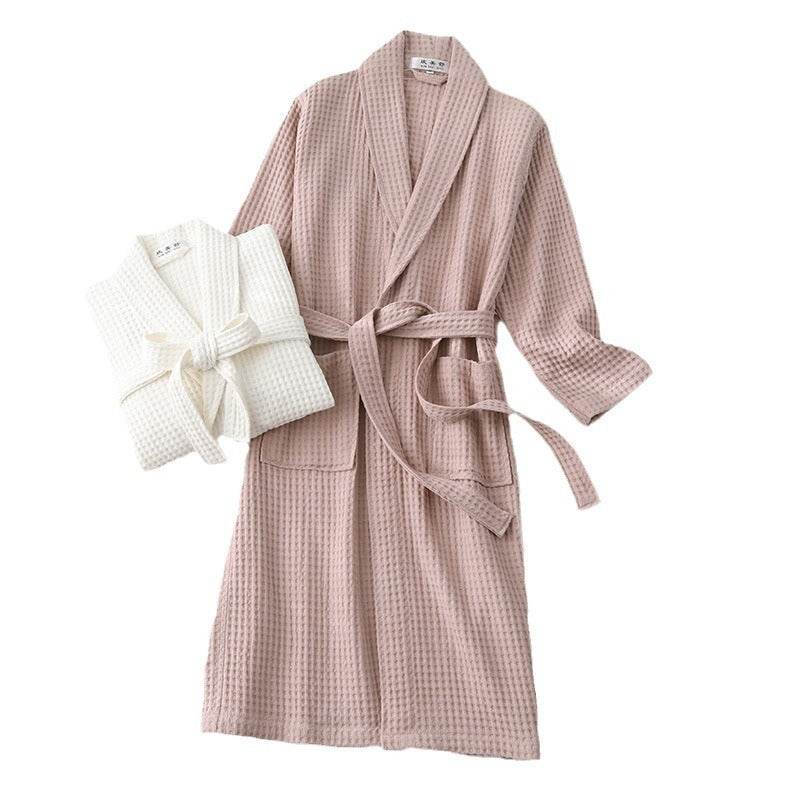 Buycenter Pure Cotton Bathrobe - Long Waffle Nightgown for Couples - Buy Center US