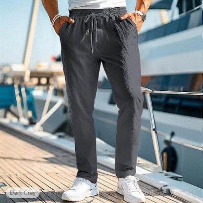 Men's Summer Trousers - Elastic Waist, Straight Fit, Cotton Blend - Buy Center US