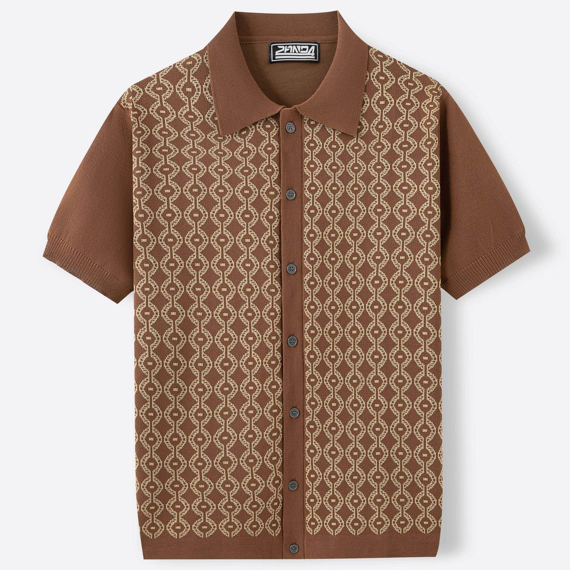 Summer Tencel Short-Sleeved Cardigan for Men - Geometry Pattern, Casual Style - Buy Center US