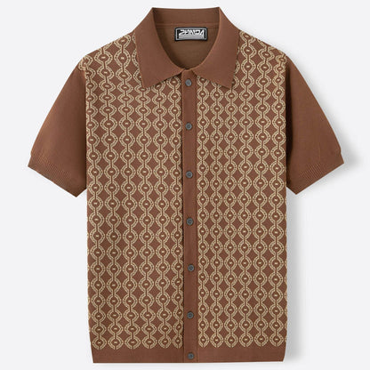 Summer Tencel Short-Sleeved Cardigan for Men - Geometry Pattern, Casual Style - Buy Center US
