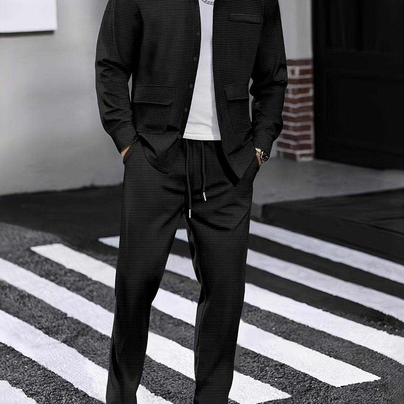 Men's Versatile Long-Sleeve Shirt & Jogger Set - 8 Shades for Every Occasion - Buy Center US