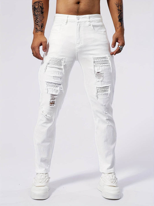 Saleisi Men's Ripped Denim Pants - Casual Cotton Jeans with Pockets - Buy Center US