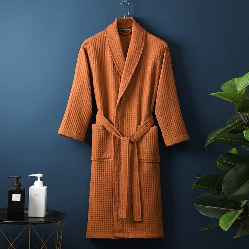 Buycenter Pure Cotton Bathrobe - Long Waffle Nightgown for Couples - Buy Center US
