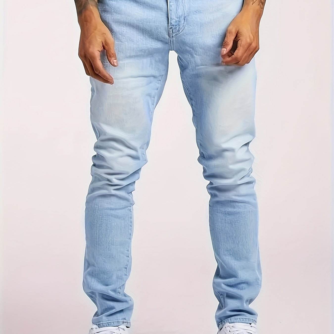 Men's Slim-Fit Stretch Denim Jeans - All-Season Casual Water-Washed Style - Buy Center US