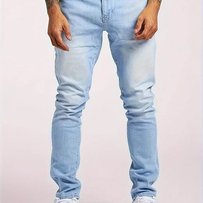 Men's Slim-Fit Stretch Denim Jeans - All-Season Casual Water-Washed Style - Buy Center US