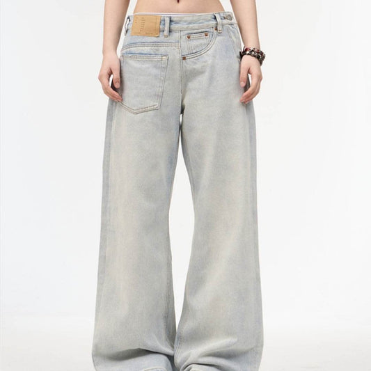 Loose Retro Light Blue Jeans for Women - Wide Leg, Natural Waist Style - Buy Center US