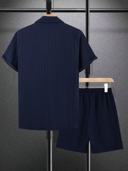 Men's Trendy Casual Short Sleeve 2pcs Set - Wave Texture Fabric - Buy Center US