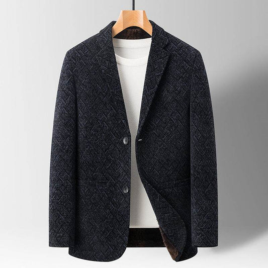Buycenter Casual Chenille Suit Jacket for Men - Slim Fit Dark Blue & Brown - Buy Center US