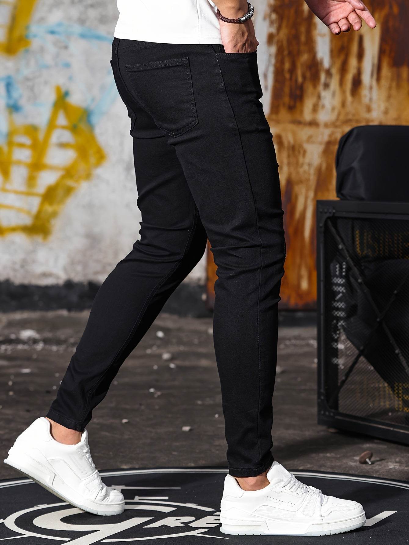 Men's Casual Skinny Jeans - Medium Stretch Denim Pants for All Seasons - Buy Center US