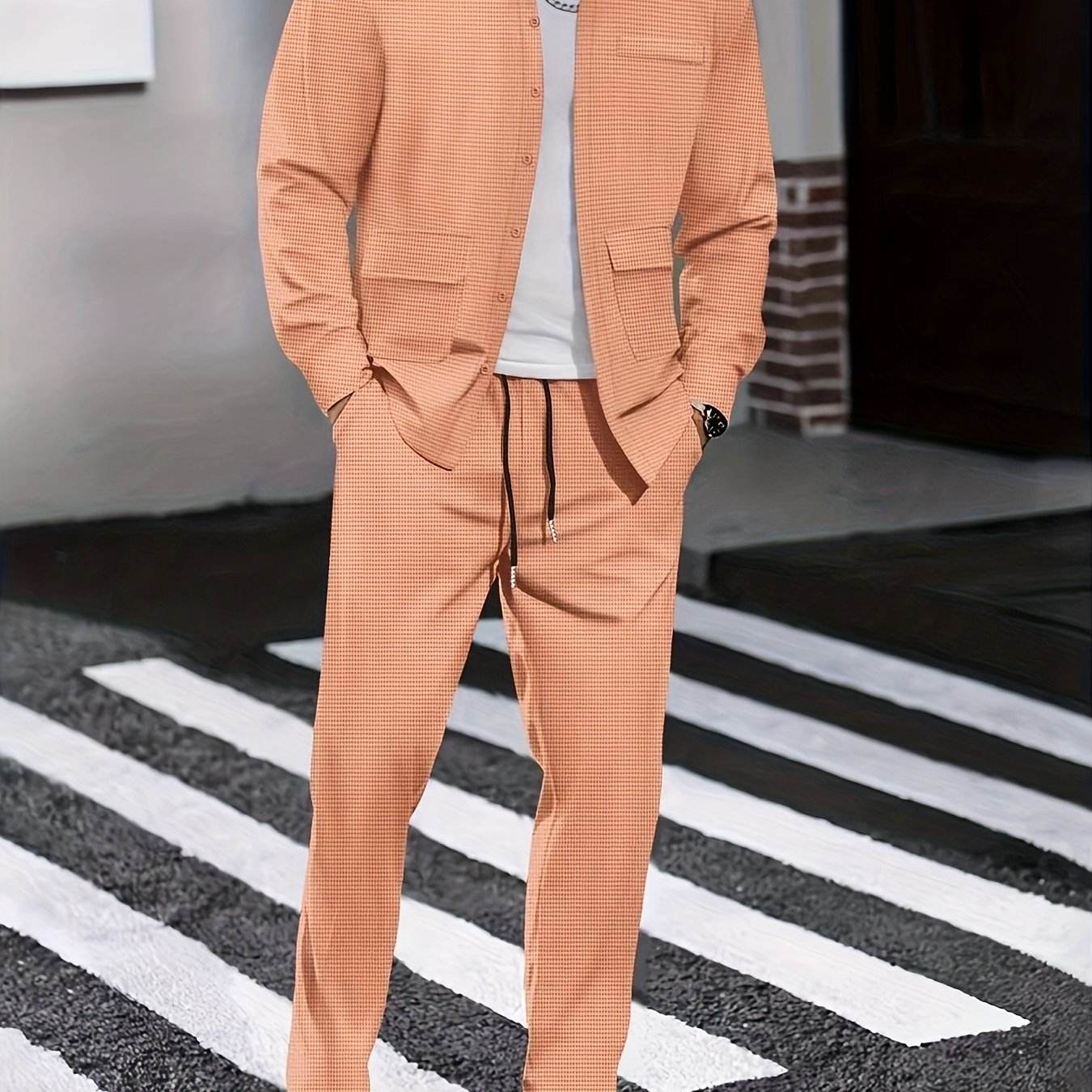 Men's Versatile Long-Sleeve Shirt & Jogger Set - 8 Shades for Every Occasion - Buy Center US