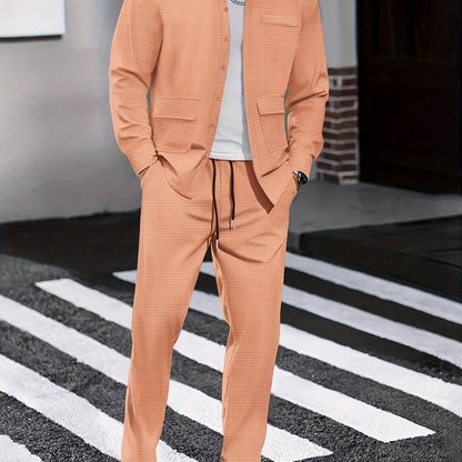 Men's Versatile Long-Sleeve Shirt & Jogger Set - 8 Shades for Every Occasion - Buy Center US