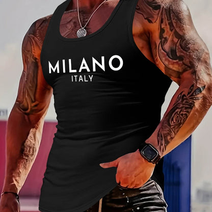 MBDMBD Men's Summer Tank Top - Sleek MILANO Italy Print, Crew Neck Fit - Buy Center US