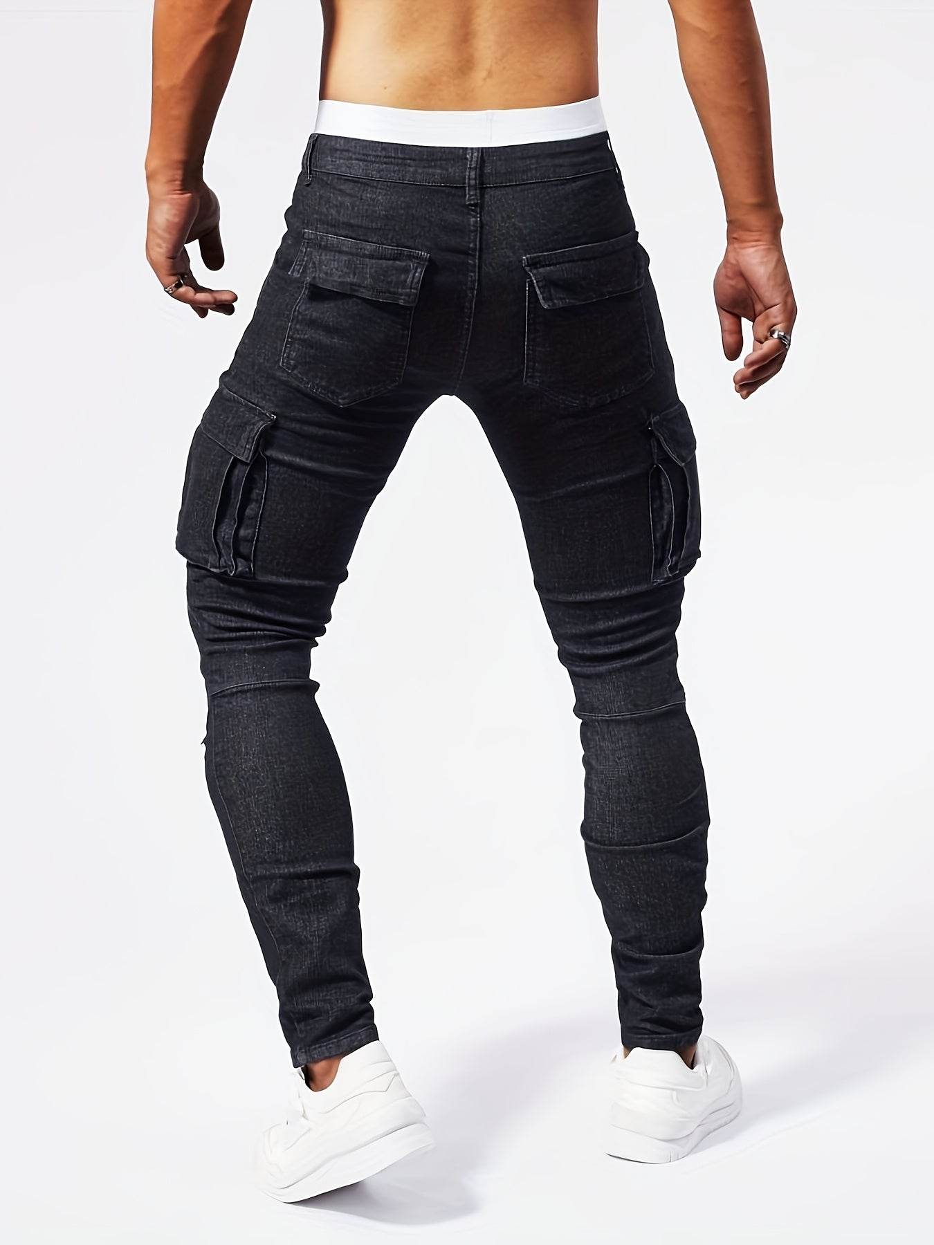 Men's Slim-Fit Denim Cargo Pants - Stretch, Multi-Pocket, Trendy Style - Buy Center US