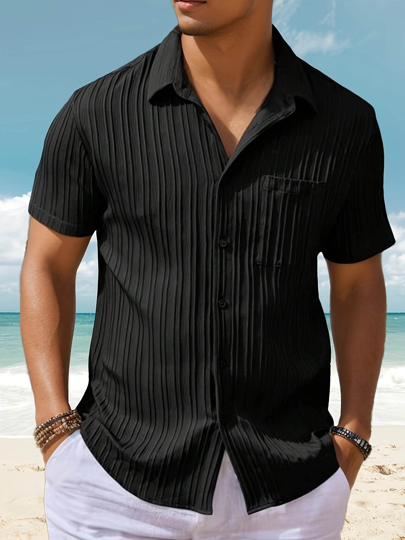 Men's Casual Striped Jacquard Shirt - Lightweight & Breathable for Summer - Buy Center US