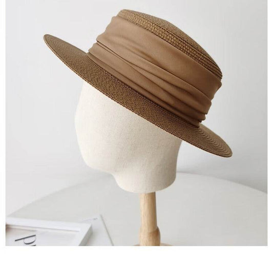 Hand-Woven Flat Straw Hat - Summer Seaside Sun Shade for Vacation - Buy Center US