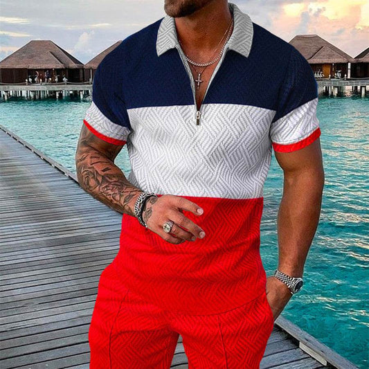 Men's Summer 3D Printed Geometric Zip Lapel Shirt Set - Hip Hop Style - Buy Center US