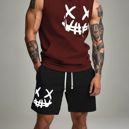 Men's Casual Hooded Tank Top & Shorts Set - Skull Print Summer Sportswear - Buy Center US