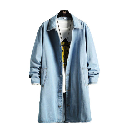 Buycenter Men's Denim Trench Coat - Casual Loose Fit, Mid-Length Style - Buy Center US
