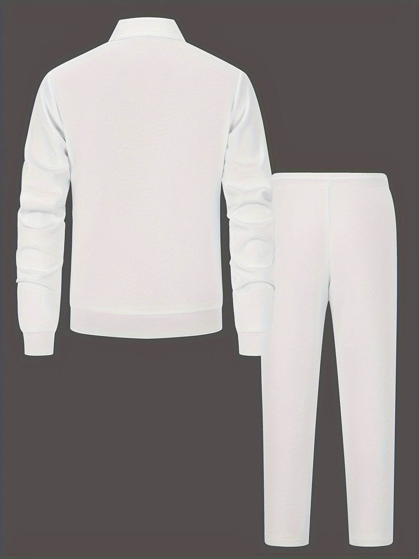 Men's Solid Color Knitted Tracksuit Set - Long Sleeve Jacket & Pants - Buy Center US