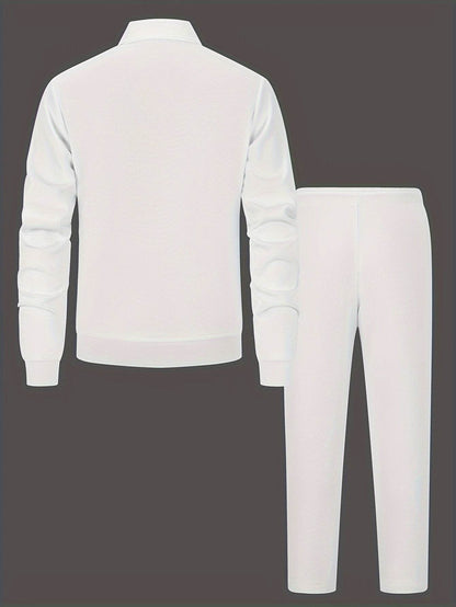 Men's Solid Color Knitted Tracksuit Set - Long Sleeve Jacket & Pants - Buy Center US