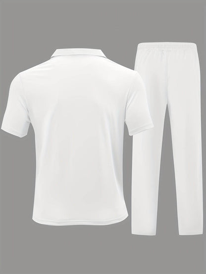 Men's Casual Knit Set - Zipper Short Sleeve Shirt & Drawstring Pants - Buy Center US