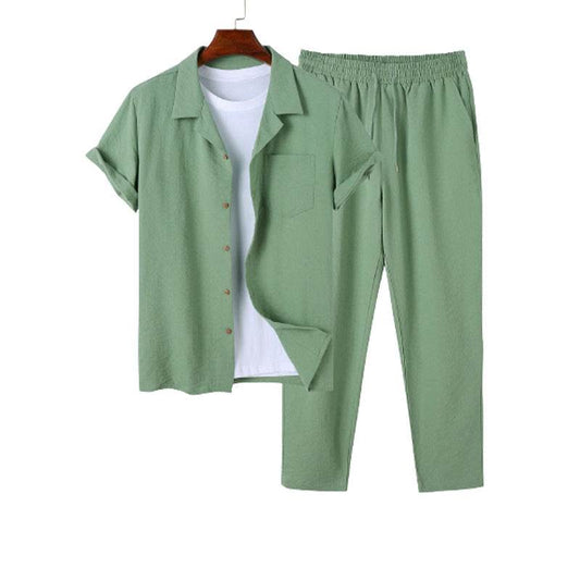 Buycenter Men's Cotton and Linen Shirt Outfit - Summer Casual Look - Buy Center US