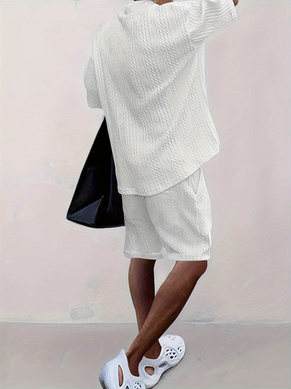 2024 Men's Summer Jacquard Leisure Suit - Short Sleeve V-Neck Two-Piece - Buy Center US