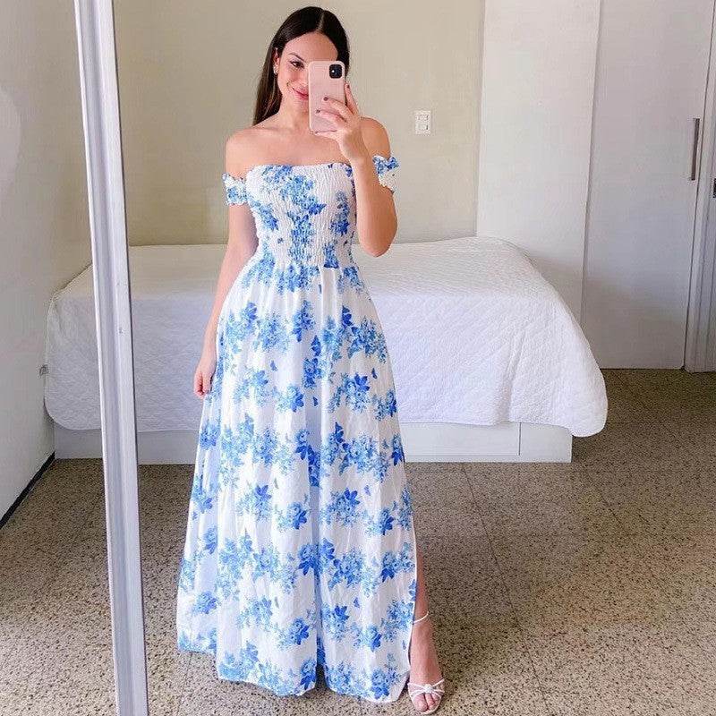 Off-Shoulder Printed Butterfly Dress - Rainbow Colors & Swing Style - Buy Center US