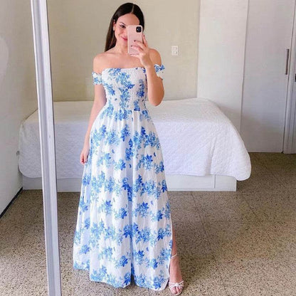 Off-Shoulder Printed Butterfly Dress - Rainbow Colors & Swing Style - Buy Center US