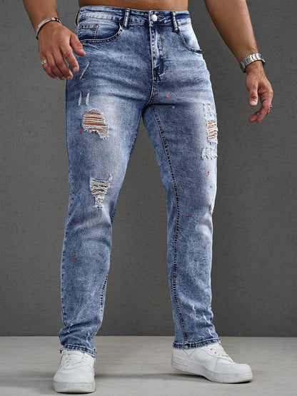 Men's Distressed Skinny Jeans - Stretchy Casual Pants with Frayed Hem - Buy Center US