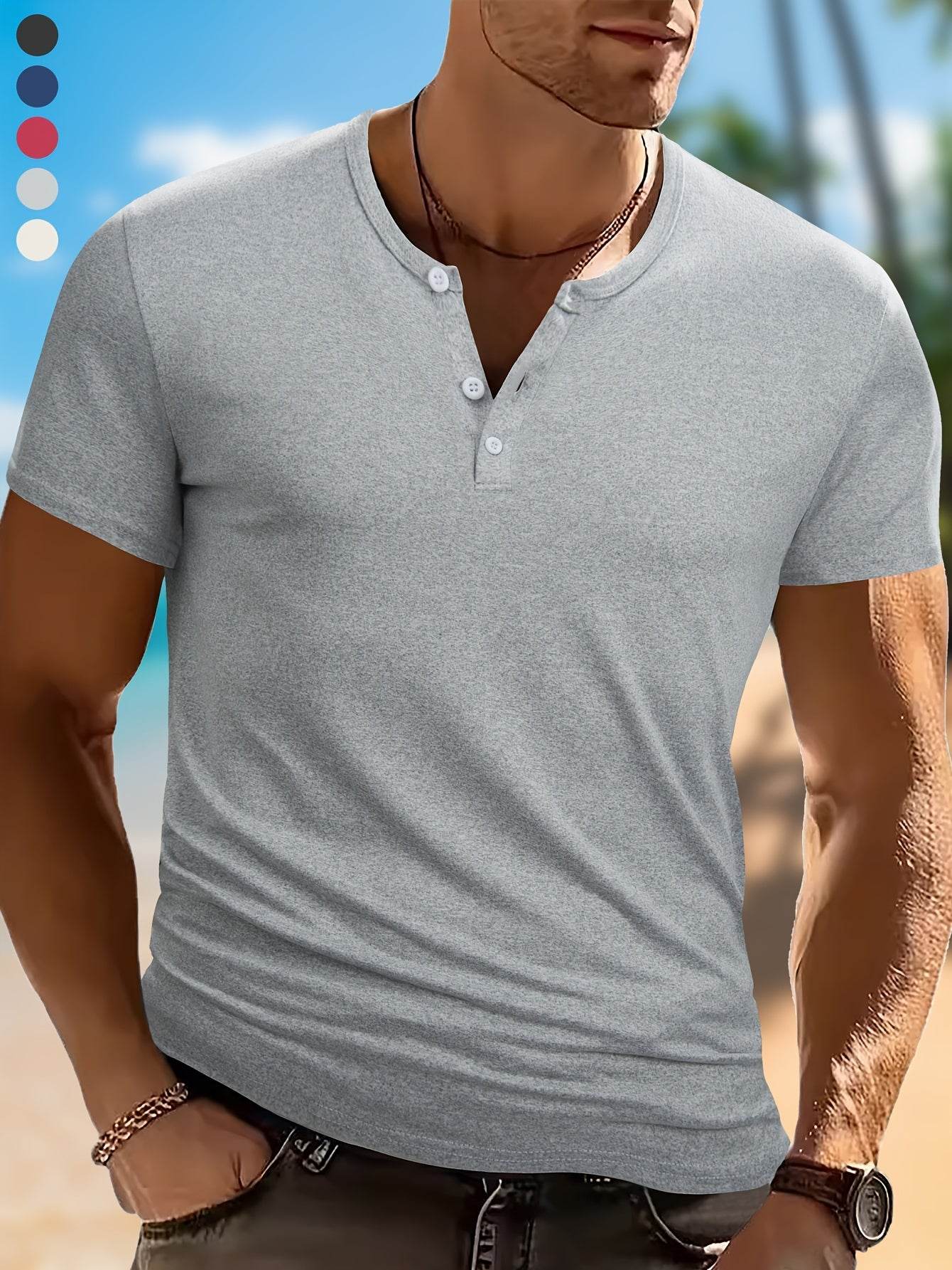 Wowell Men's Lightweight Short-Sleeve Henley Shirt - Breathable Polyester Blend - Buy Center US