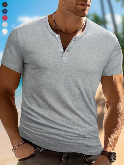 Wowell Men's Lightweight Short-Sleeve Henley Shirt - Breathable Polyester Blend - Buy Center US