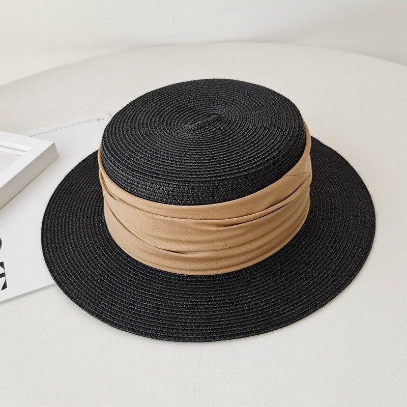 Hand-Woven Flat Straw Hat - Summer Seaside Sun Shade for Vacation - Buy Center US
