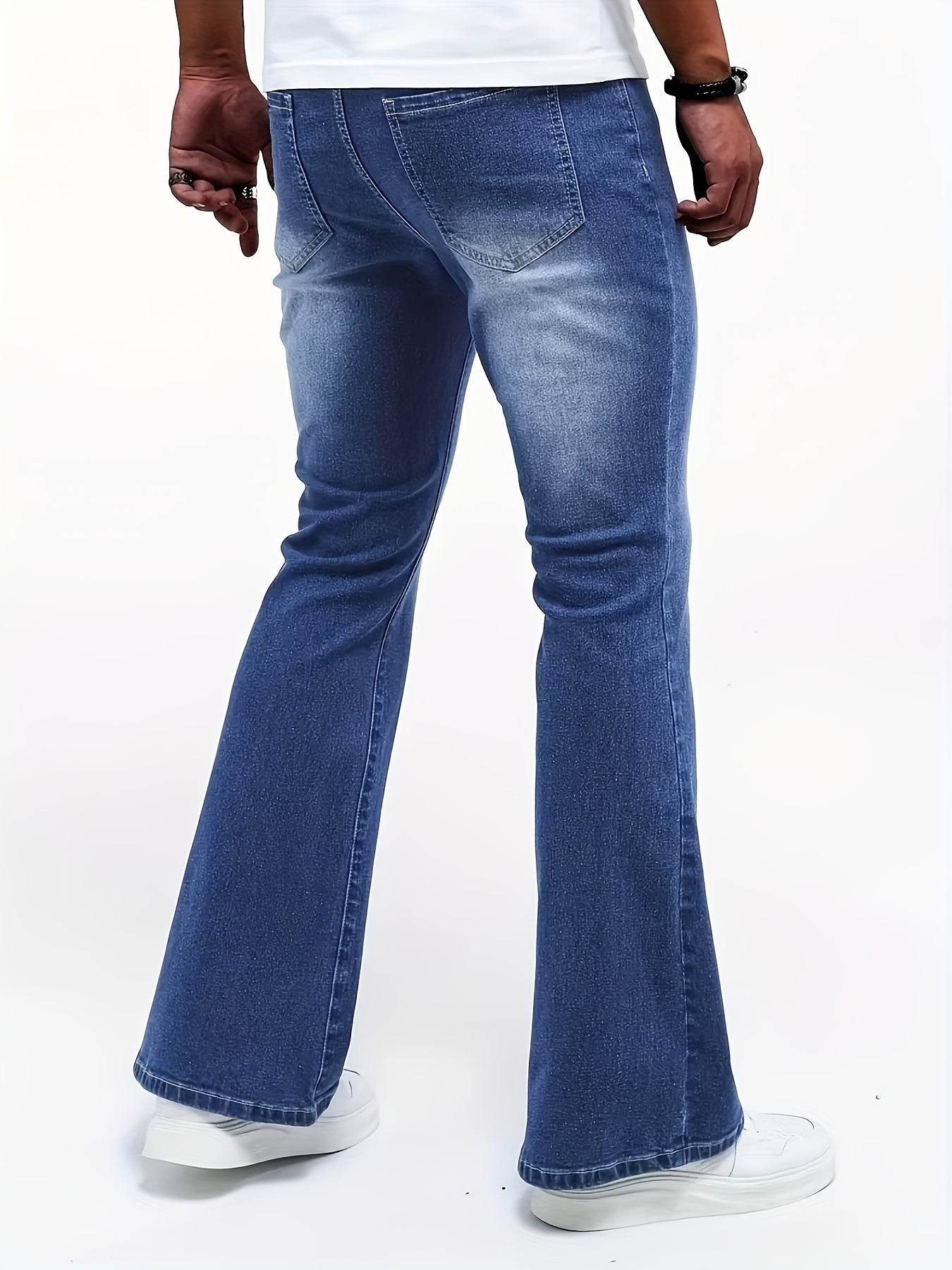 Men's Stretch Denim Flare Jeans - Casual Mid-Rise Comfort Fit Blue - Buy Center US