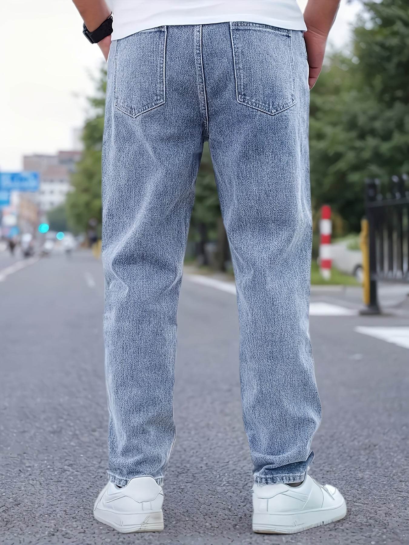 Men's Distressed Blue Jeans - Casual Loose Fit for All-Season Wear - Buy Center US