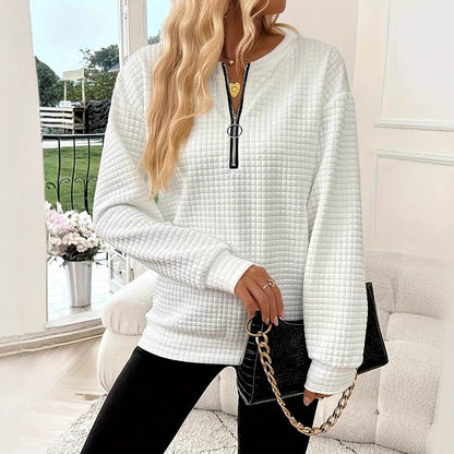 Solid Color Leisure Pullover Zipper Sweater - Half Sleeve, Loose Fit - Buy Center US