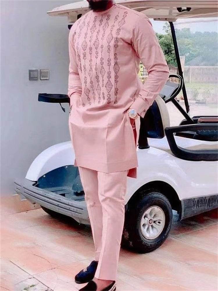 Buycenter African Ethnic Print Casual Men’s Suit - Cotton Blend Top & Pants - Buy Center US
