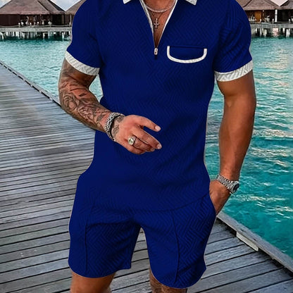 Men's Casual Knee-Length Kurta and Shorts Set - Breathable Polyester, Stylish - Buy Center US