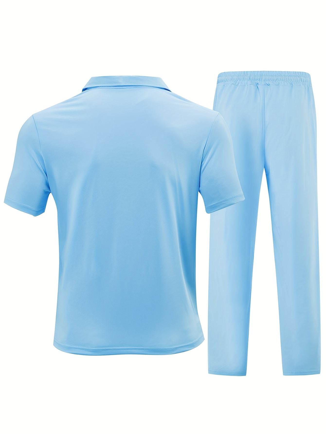 Men's Casual Knit Set - Zipper Short Sleeve Shirt & Drawstring Pants - Buy Center US