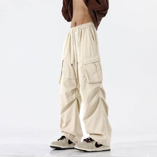 Buycenter Men's Retro Pleated Overalls - Casual Mid Waist Trousers - Buy Center US