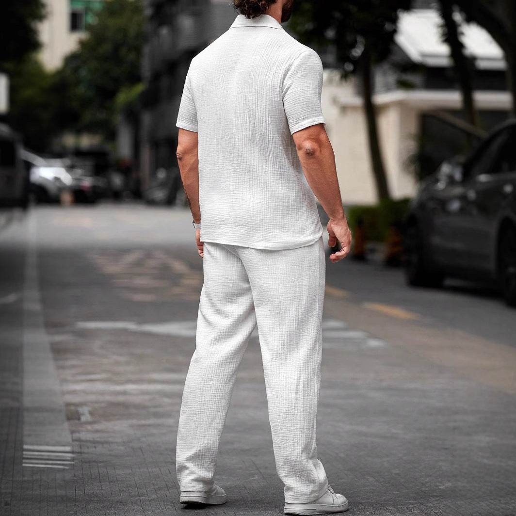 Buycenter Men's Casual Polo Shirt Outfit - Short Sleeve Trousers Included - Buy Center US