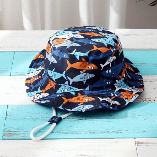 Children's Cotton Fisherman Hat - Shark Print, Double-Sided, Wide Brim - Buy Center US