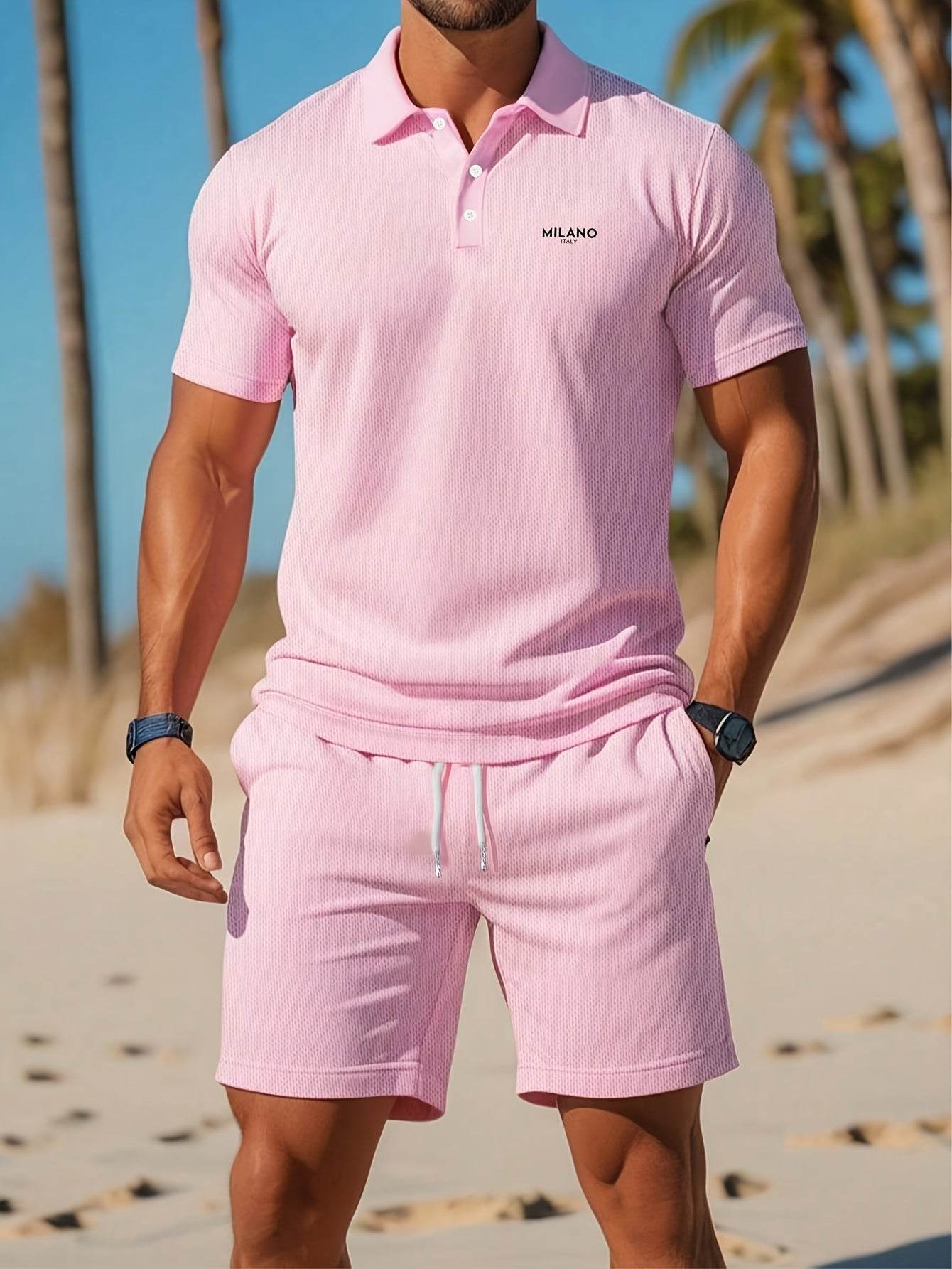 Summer Beach Style MILANO Shorts Set - Casual Polo and Print Design - Buy Center US