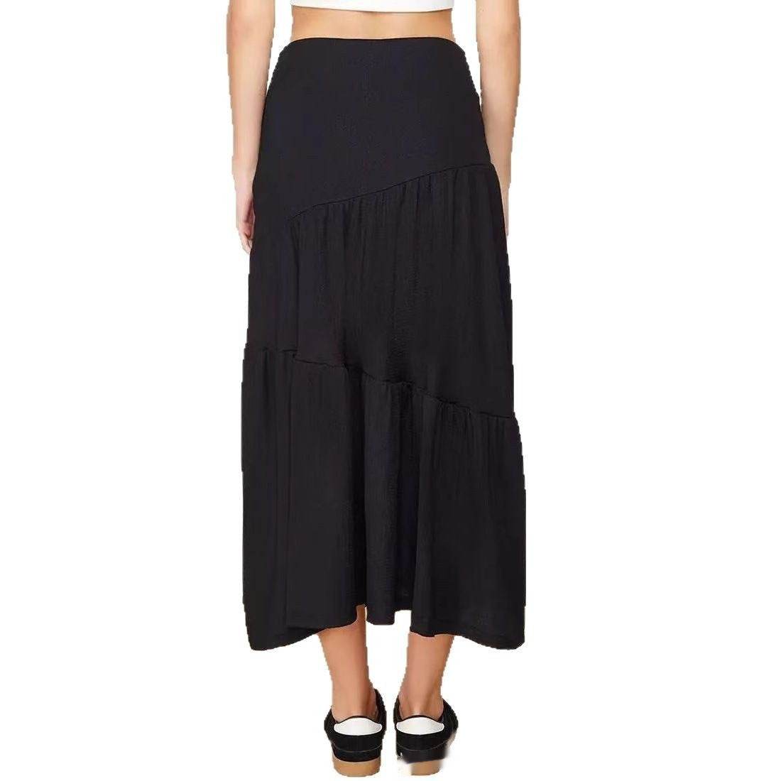 Irregular Pleated High Waist Skirt - Black A-Line Big Hem Dress - Buy Center US