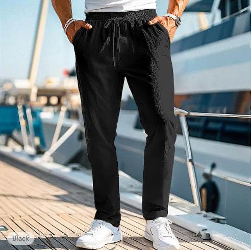 Men's Summer Trousers - Elastic Waist, Straight Fit, Cotton Blend - Buy Center US